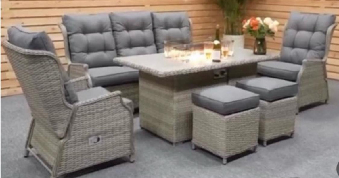 Cambridge 3+1+1+ Gas Firepit Garden Set with reclining seats