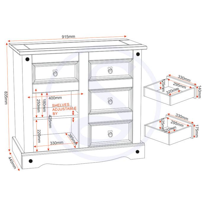 Corona 1 Door 4 Drawer Sideboard
