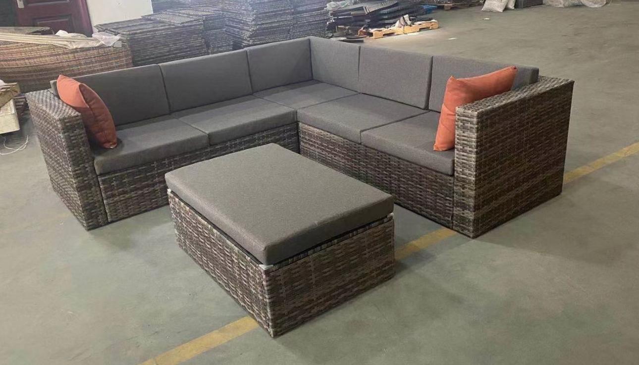 Corner Rattan Garden set with footstool