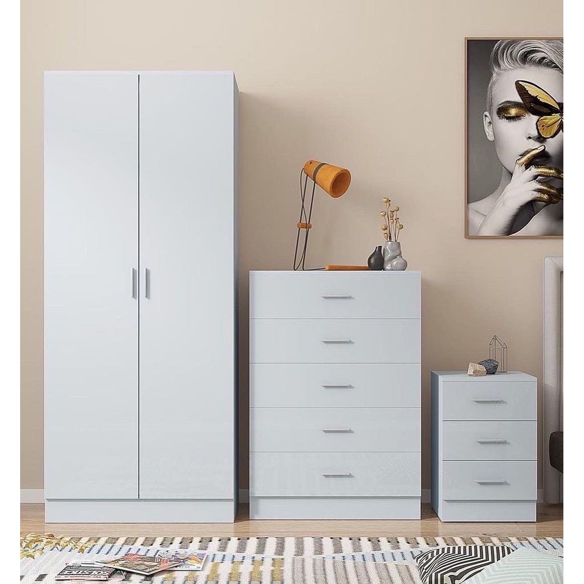 Denver Three-Piece Bedroom Set gloss fronts