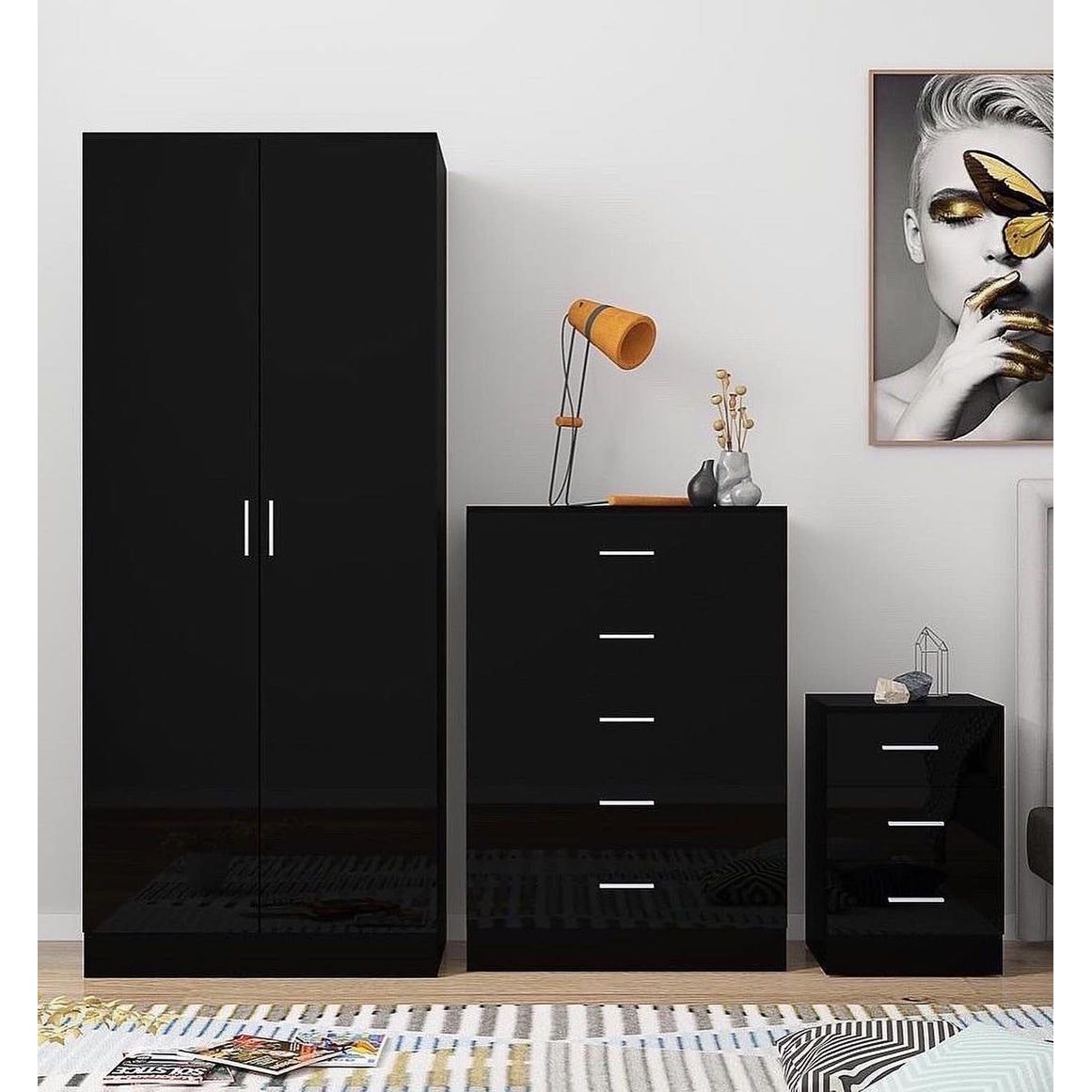 Denver Three-Piece Bedroom Set gloss fronts