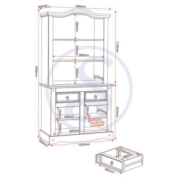 Corona 3' Buffet Hutch