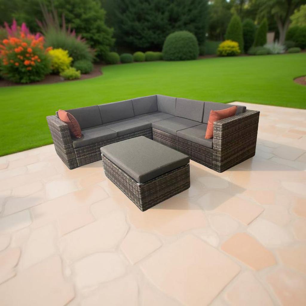 Corner Rattan Garden set with footstool