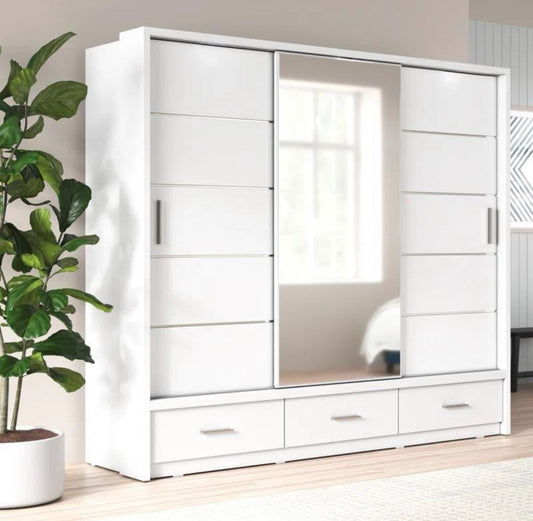 250CM Sliding Door Wardrobe With Drawers & Mirror