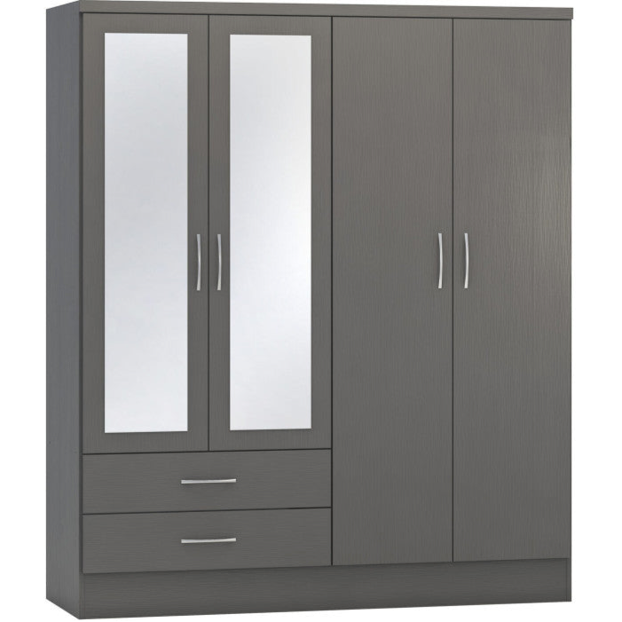 Nevada 4-Door 2-Drawer Mirrored Wardrobe