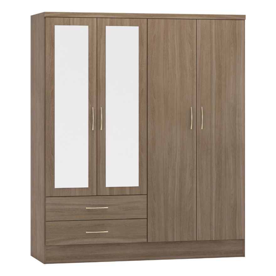 Nevada 4-Door 2-Drawer Mirrored Wardrobe