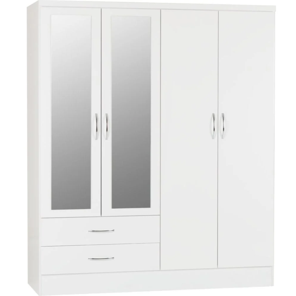 Nevada 4-Door 2-Drawer Mirrored Wardrobe