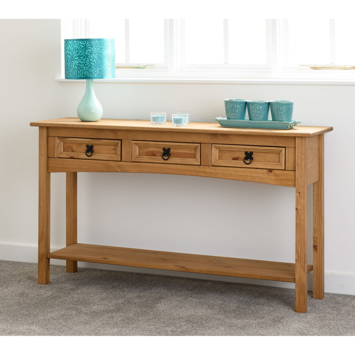 Corona 3 Drawer Console Table With Shelf