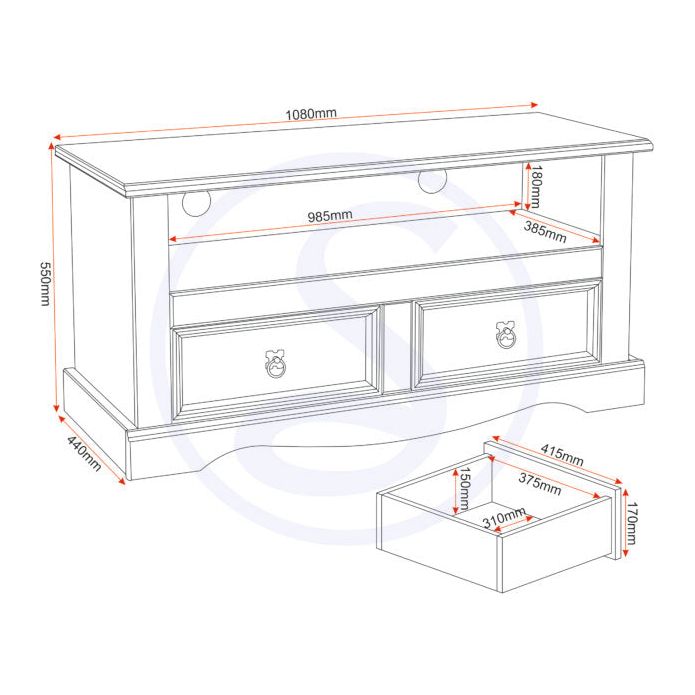 Corona 2 Drawer Flat Screen TV Unit