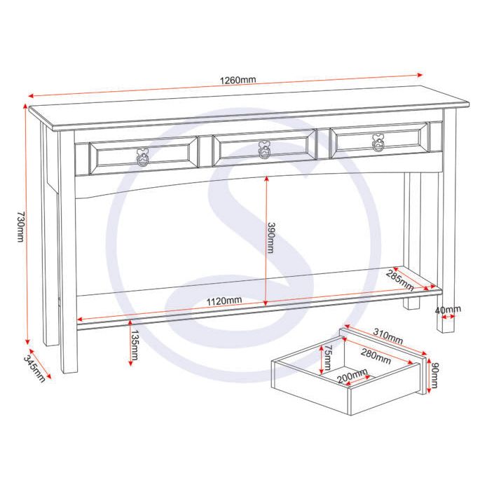 Corona 3 Drawer Console Table With Shelf