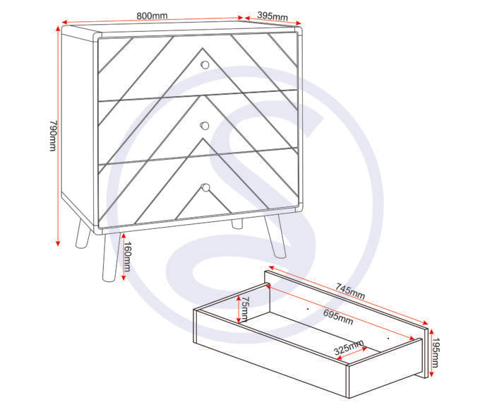 Dixie 3 Drawer Chest