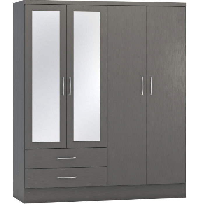 Nevada 4-Door 2-Drawer Mirrored Wardrobe