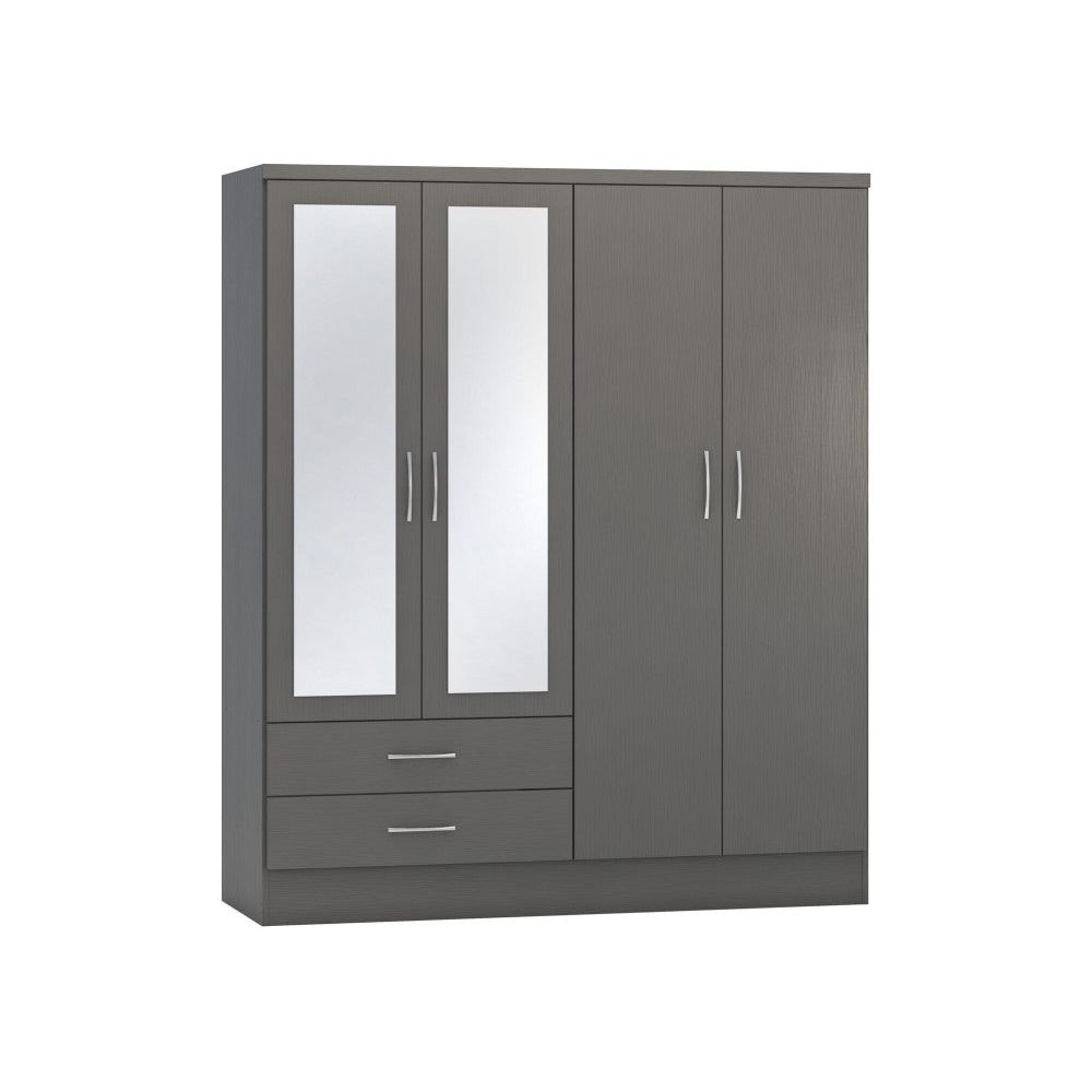 Nevada 4-Door 2-Drawer Mirrored Wardrobe