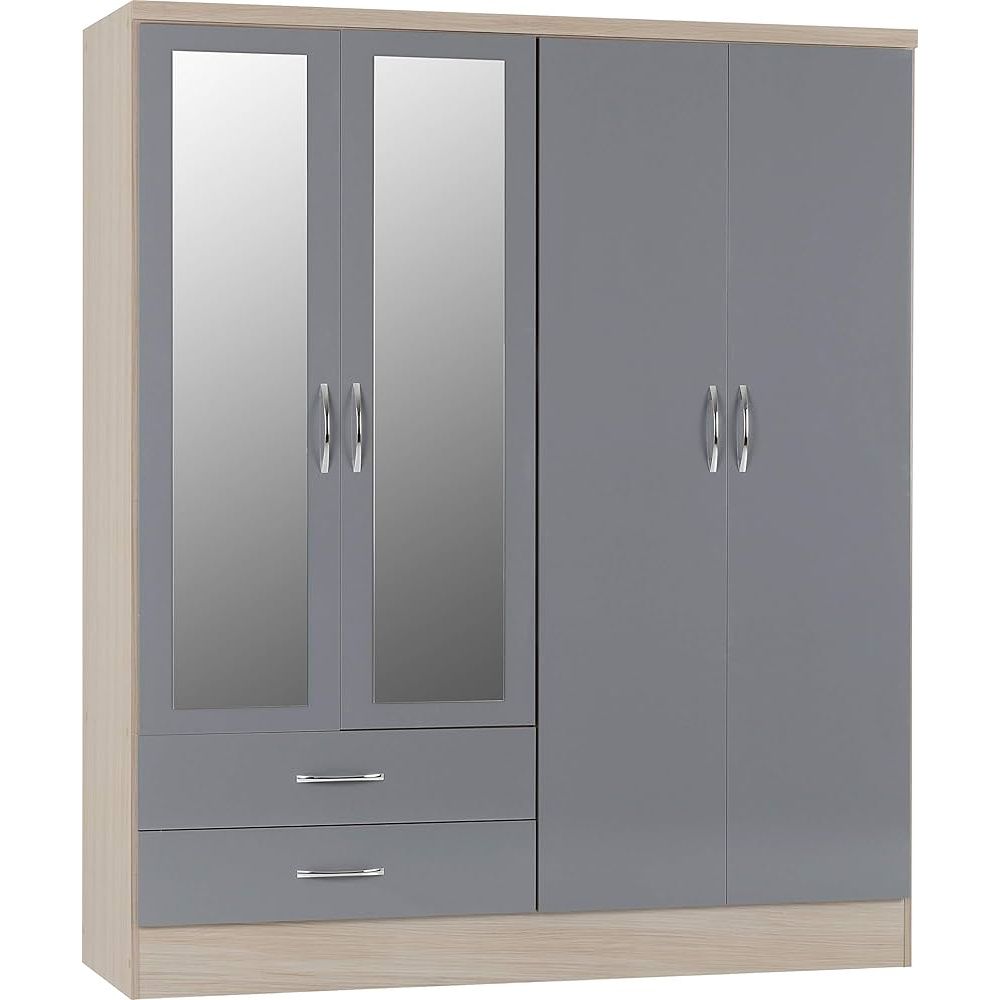 Nevada 4-Door 2-Drawer Mirrored Wardrobe