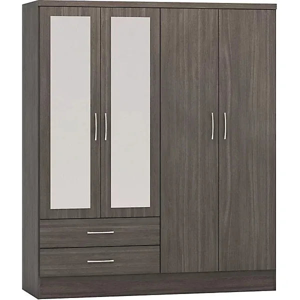 Nevada 4-Door 2-Drawer Mirrored Wardrobe