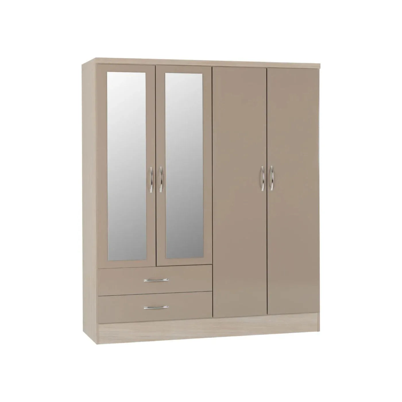 Nevada 4-Door 2-Drawer Mirrored Wardrobe