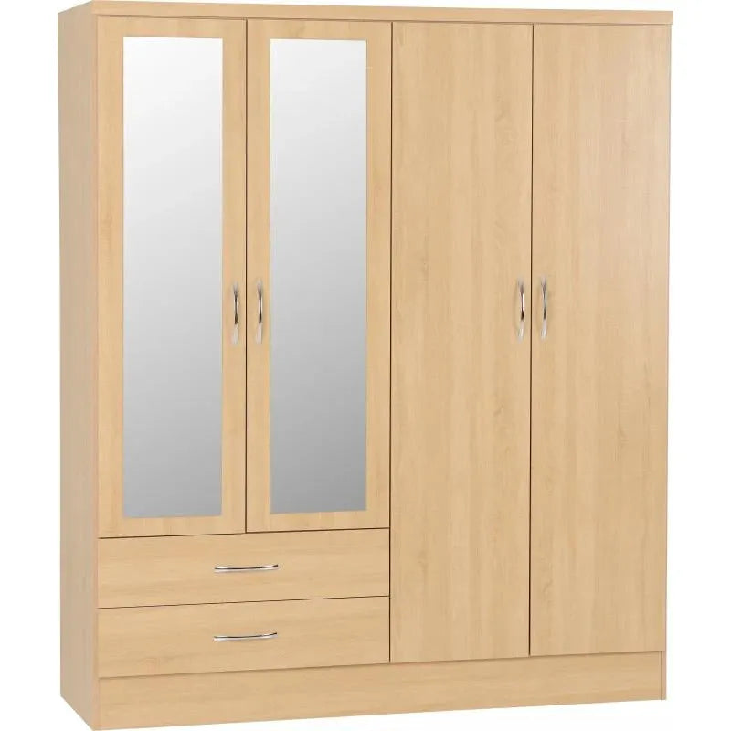 Nevada 4-Door 2-Drawer Mirrored Wardrobe