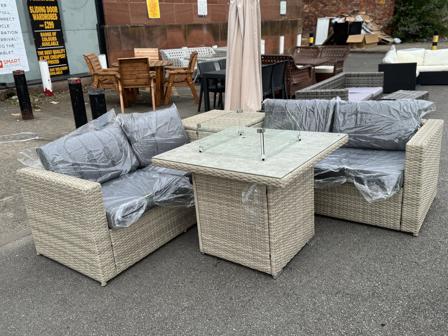 Fire pit Garden set 2X 2 Seater with storage box & gas fire pit table