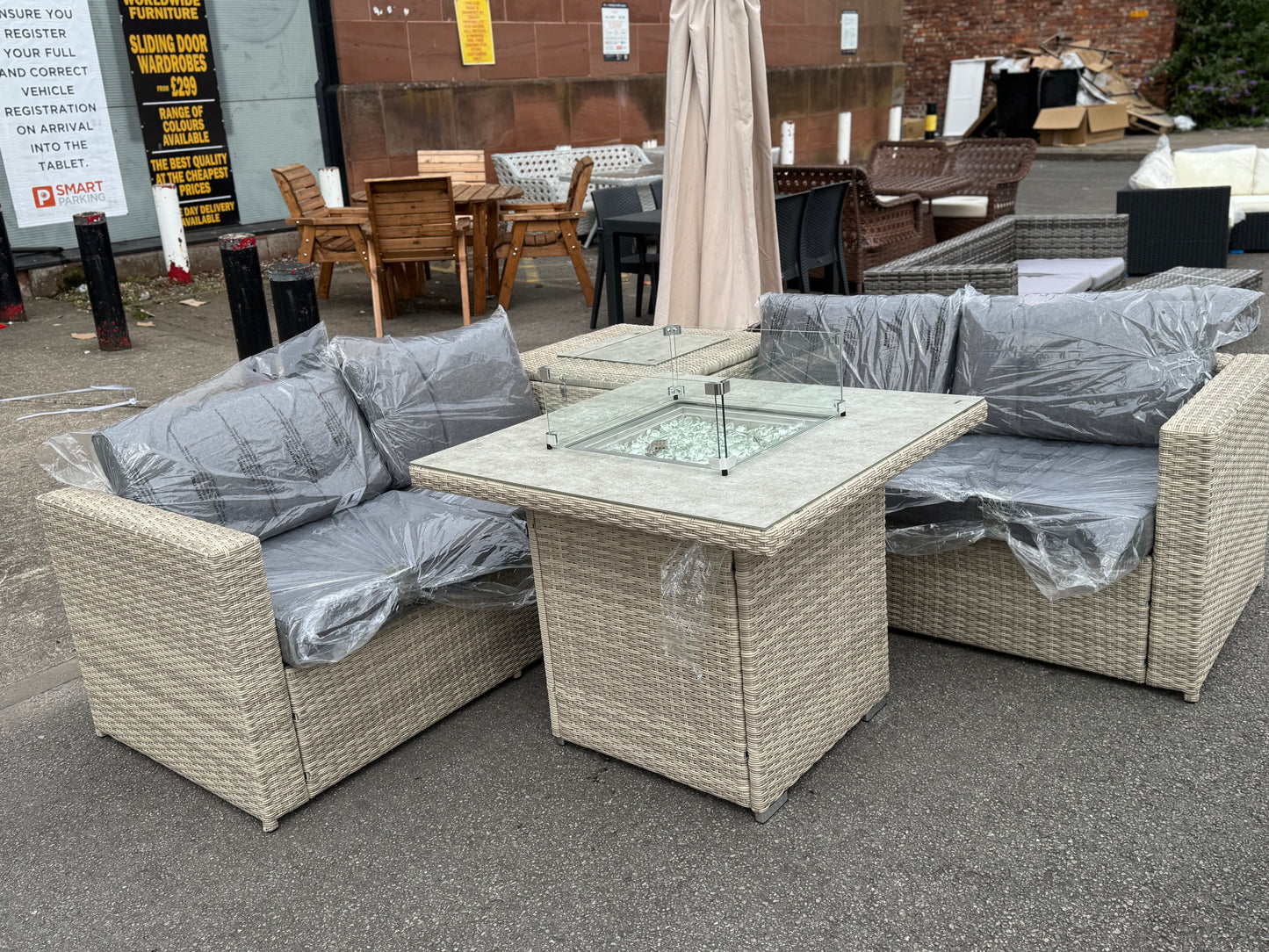 Fire pit Garden set 2X 2 Seater with storage box & gas fire pit table