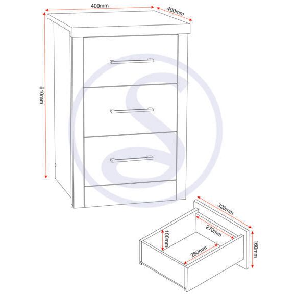 Lisbon 3 Drawer Bedside Chest