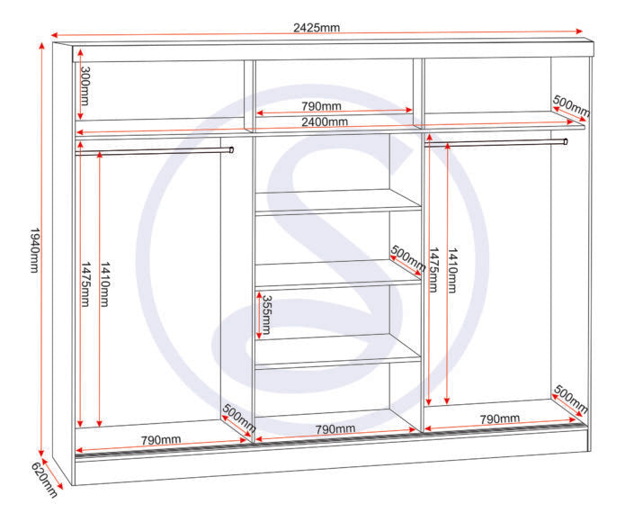 Nevada 3 Door Sliding Wardrobe