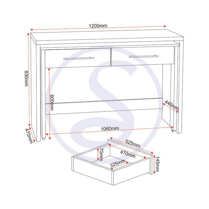 Seville 2 Drawer Slider Desk