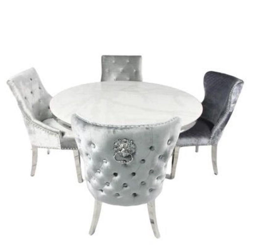 Round Marble Dining table with 4 chairs